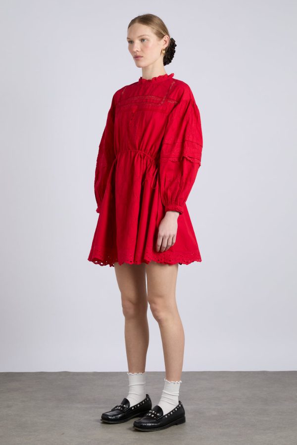 clancy all over embroidered mini dress - red - Image 4