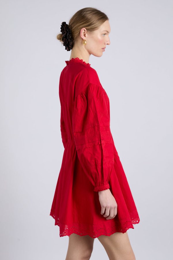 clancy all over embroidered mini dress - red - Image 5