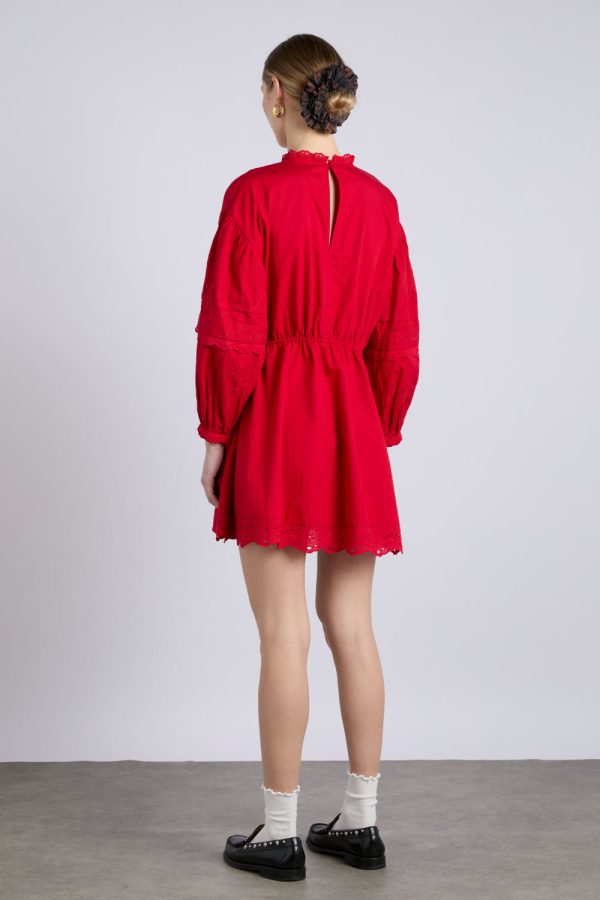 clancy all over embroidered mini dress - red - Image 6