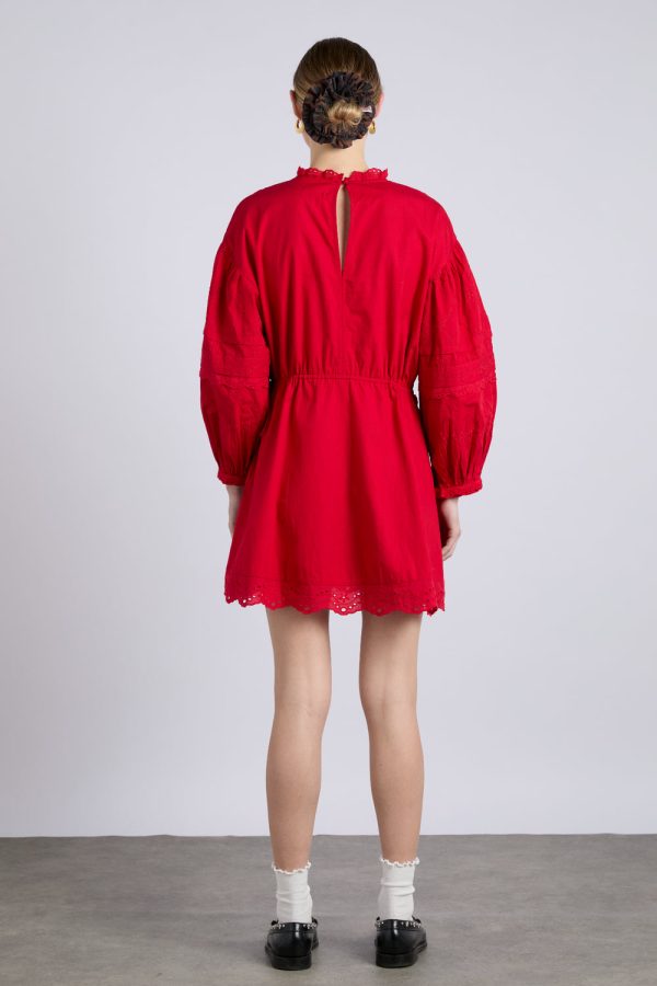 clancy all over embroidered mini dress - red - Image 7