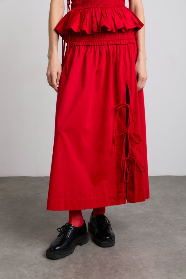 charlotte midi tie detail skirt - cherry - Image 2