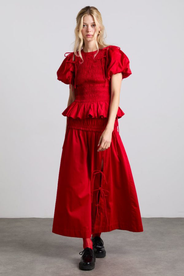 charlotte midi tie detail skirt - cherry - Image 7