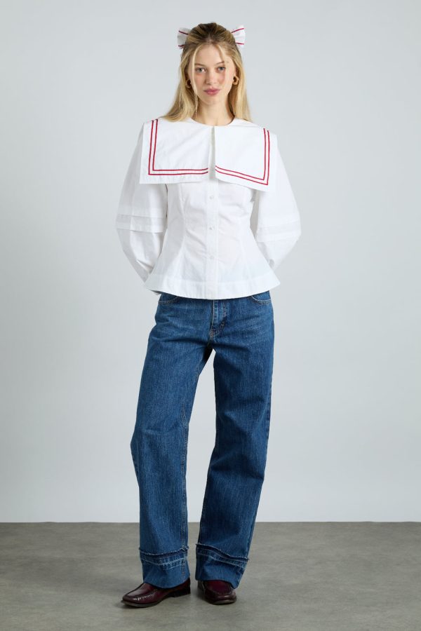 elise blouse - white with red piping - Image 2