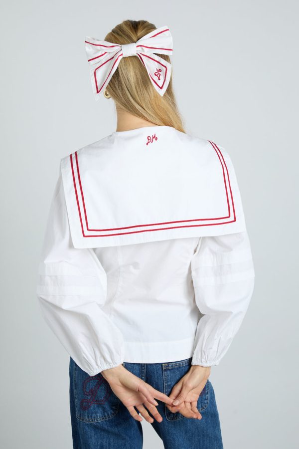 elise blouse - white with red piping - Image 4