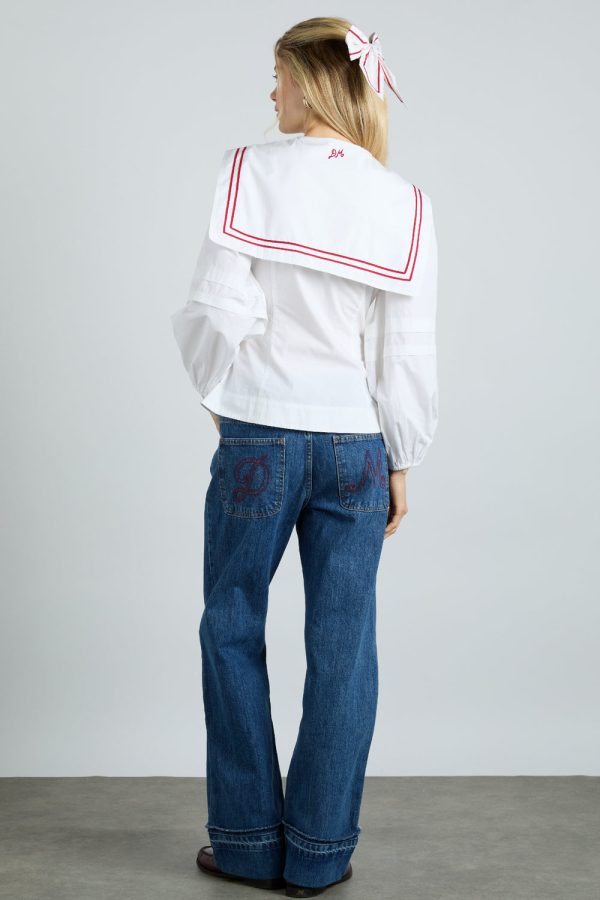 elise blouse - white with red piping - Image 5