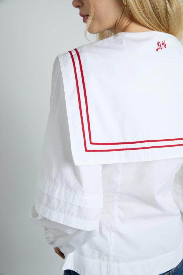 elise blouse - white with red piping - Image 6