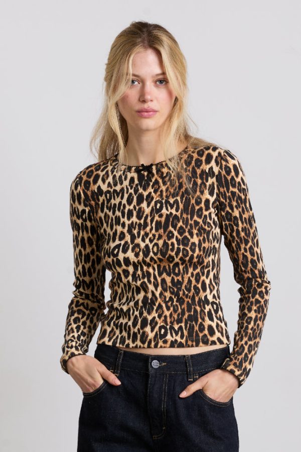 lua pointelle long sleeve top - leopard - Image 4