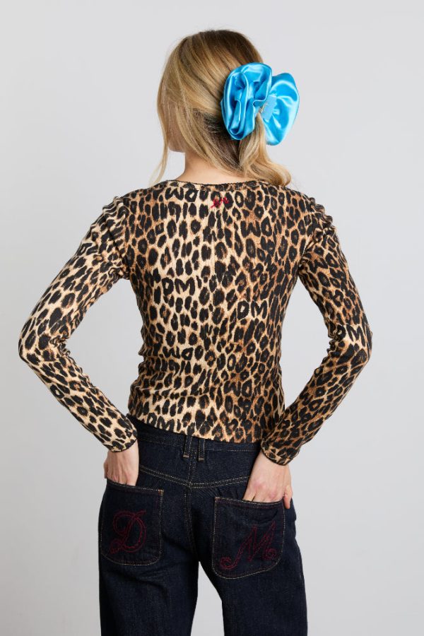lua pointelle long sleeve top - leopard - Image 5