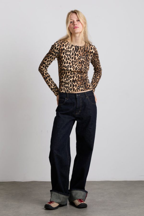 lua pointelle long sleeve top - leopard - Image 6