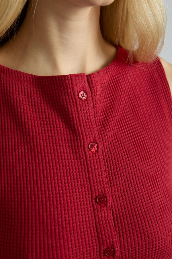 betsie waffle button tank- red - Image 3