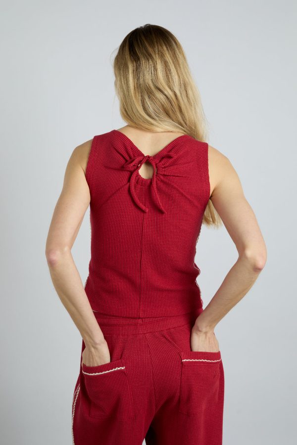 betsie waffle button tank- red - Image 5