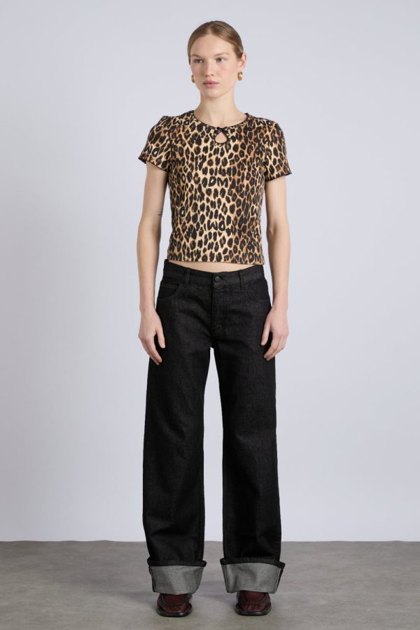 marnie short sleeve pointelle tee - leopard - Image 2