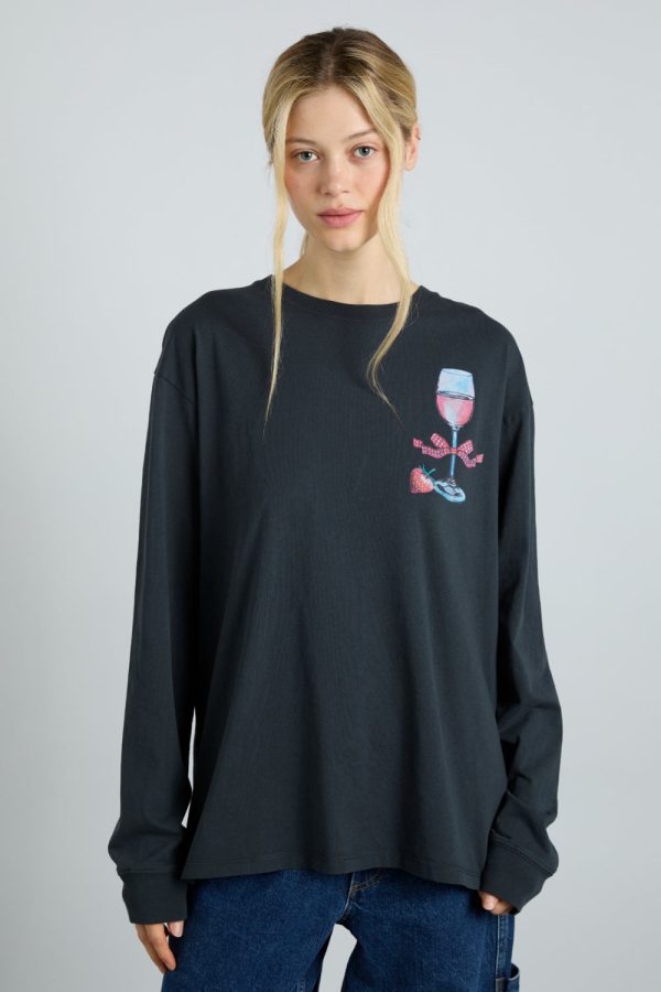 rose wine long sleeve tee- charcoal - Image 2