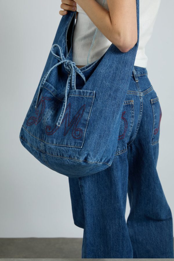 denim sling bag with pocket detail - Image 5