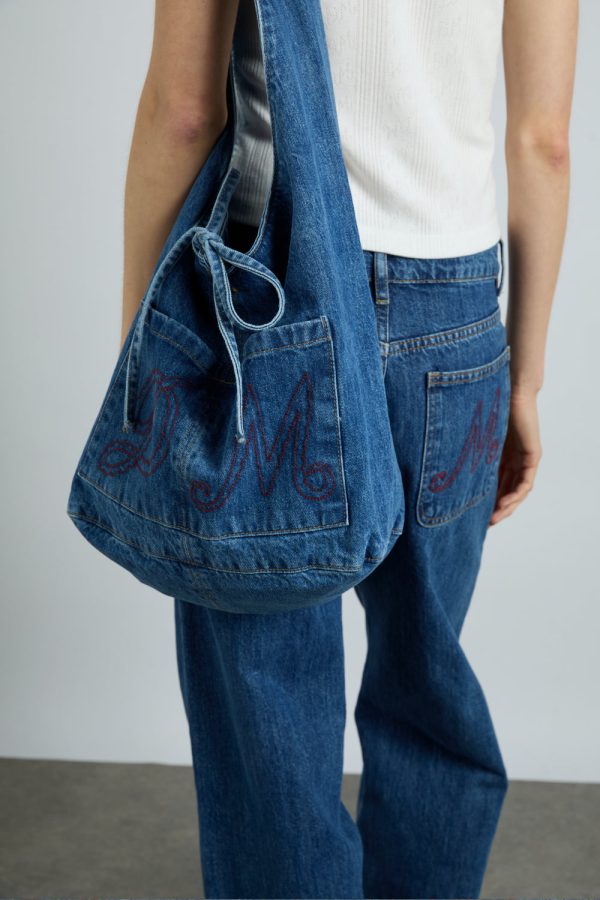 denim sling bag with pocket detail - Image 6