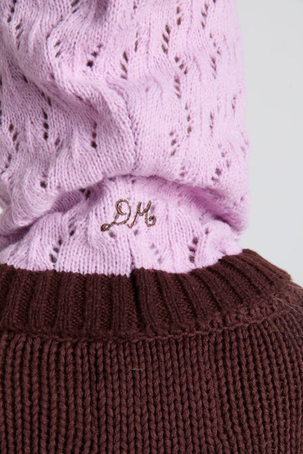 pointelle hood in pink u0026 choc - Image 2