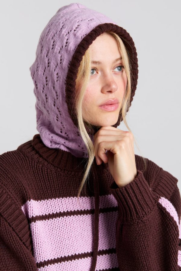 pointelle hood in pink u0026 choc - Image 3