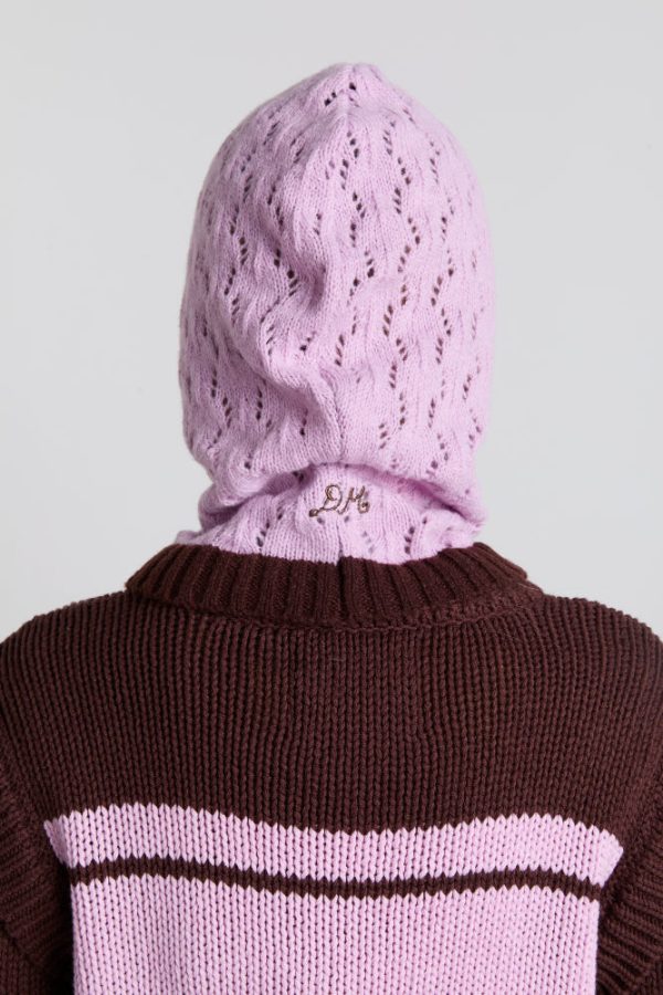 pointelle hood in pink u0026 choc - Image 5