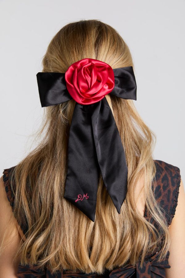 rosette bow clip - black u0026 red satin