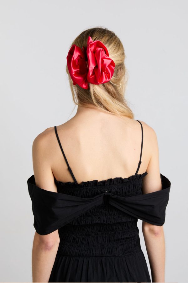 oversized satin rose hairclip in red - Image 4