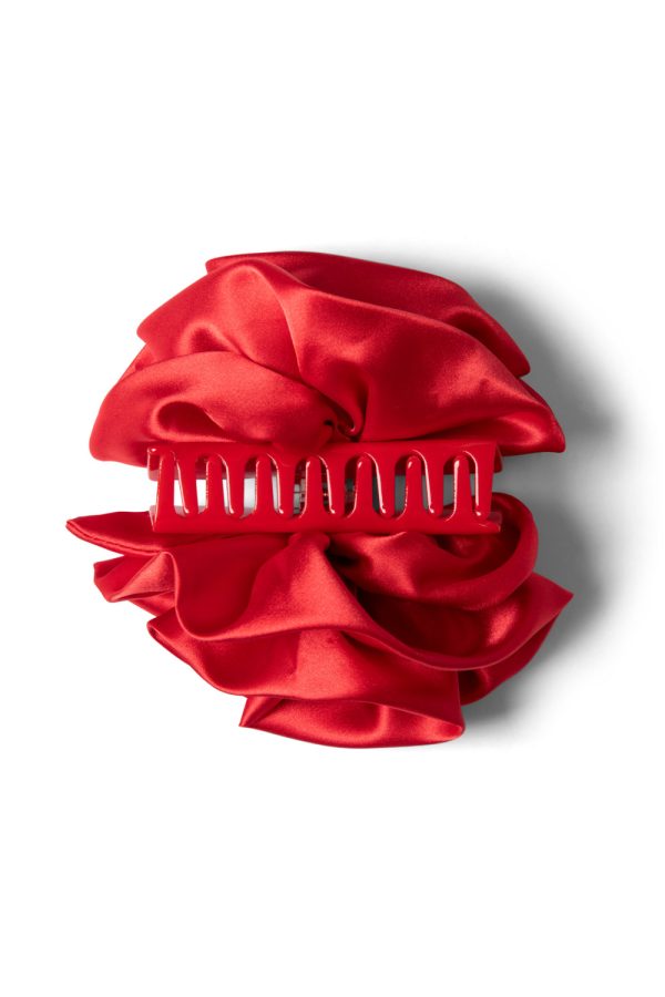 oversized satin rose hairclip in red - Image 5