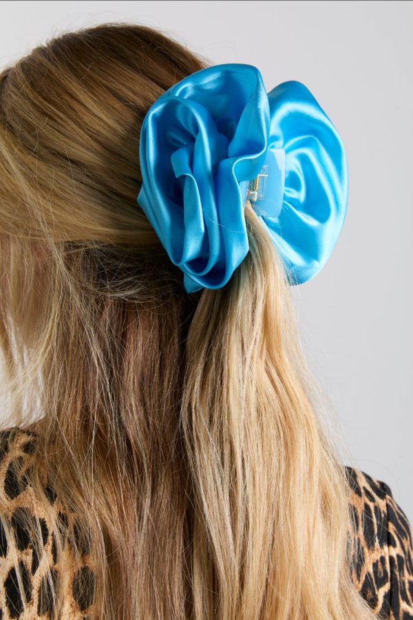 oversized satin rose hairclip in blue
