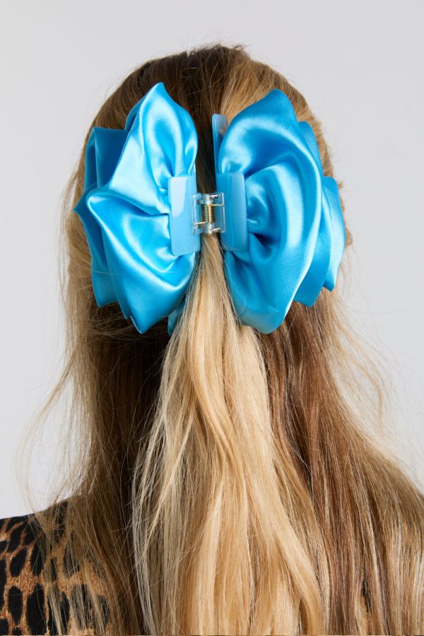 oversized satin rose hairclip in blue - Image 3