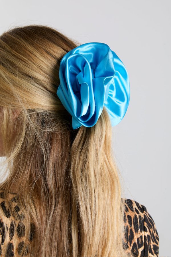 oversized satin rose hairclip in blue - Image 5