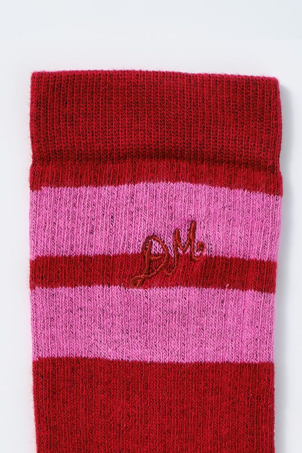 Sporty calf length socks - red u0026 pink stripe - Image 2