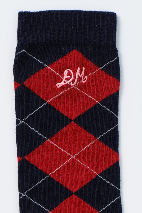 knee length socks -  navy argyle - Image 2
