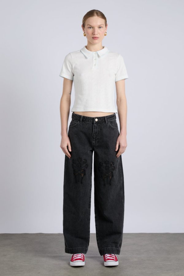 drew jeans- washed black broderie