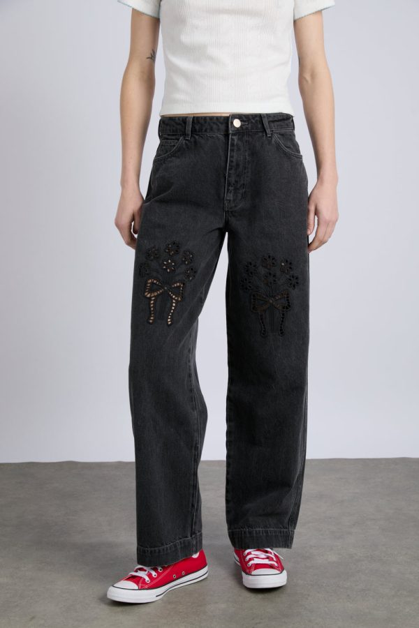drew jeans- washed black broderie - Image 2