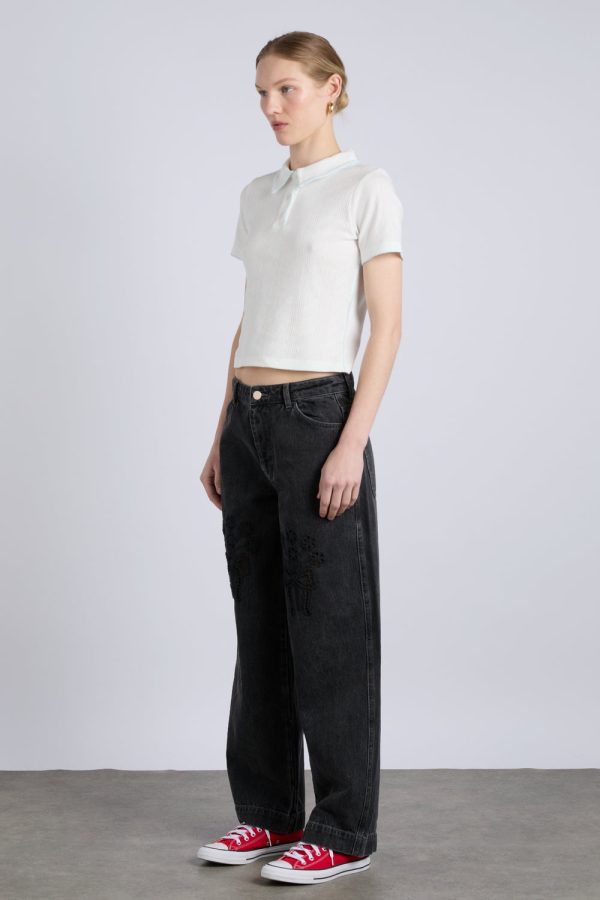 drew jeans- washed black broderie - Image 3