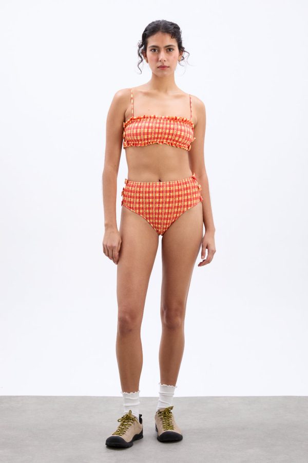 shirred bow bikini top - orange gingham - Image 2