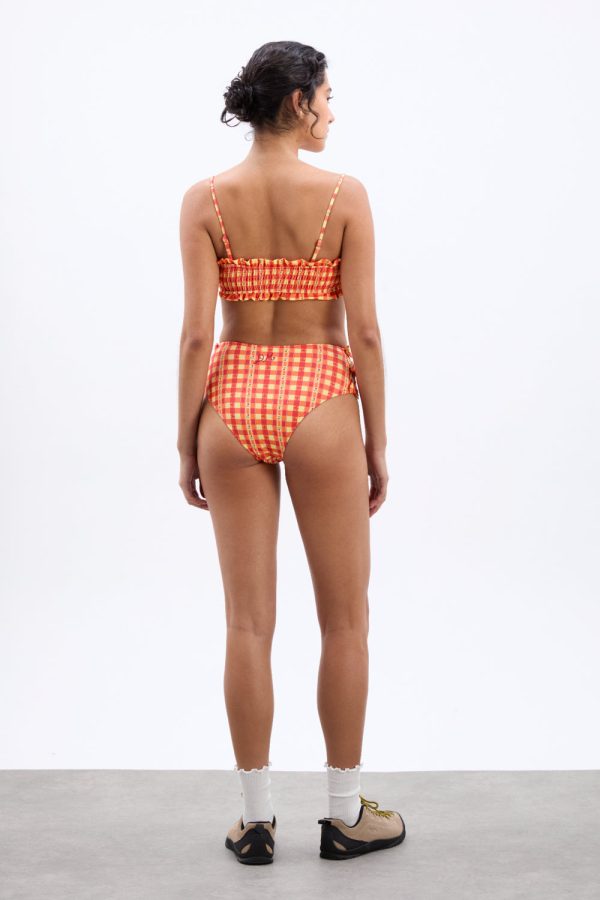 shirred bow bikini top - orange gingham - Image 4