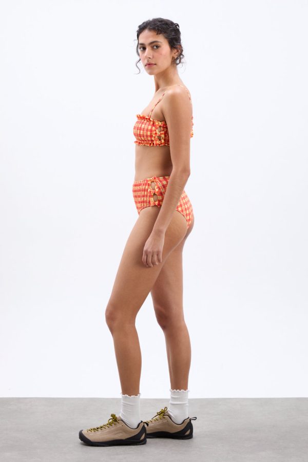 shirred bow bikini top - orange gingham - Image 5