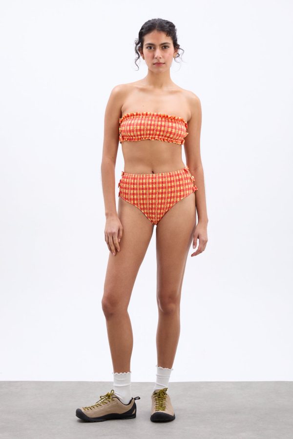 shirred bow bikini top - orange gingham - Image 6