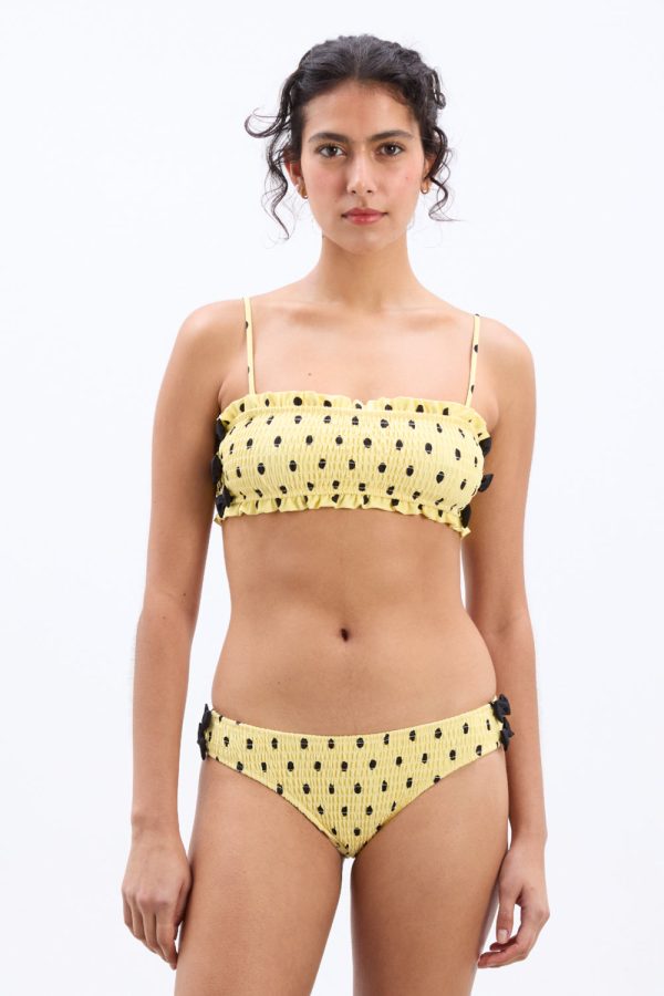 shirred bow bikini top - butter spot