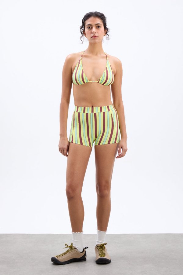 picot trim triangle bikini top - tropical stripe - Image 3