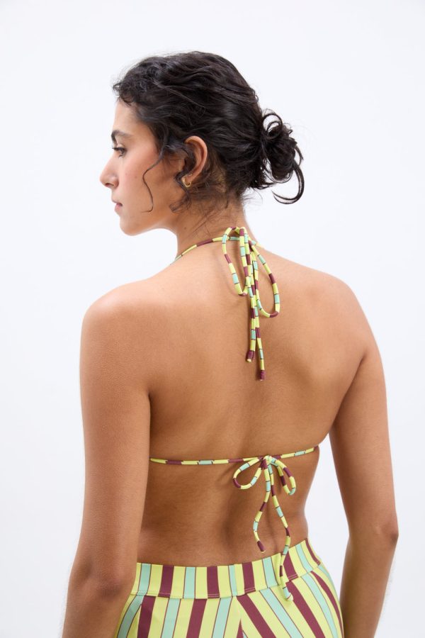 picot trim triangle bikini top - tropical stripe - Image 6