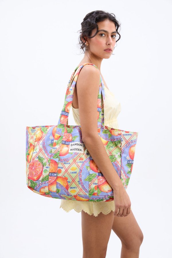 printed canvas tote- orange wallpaper