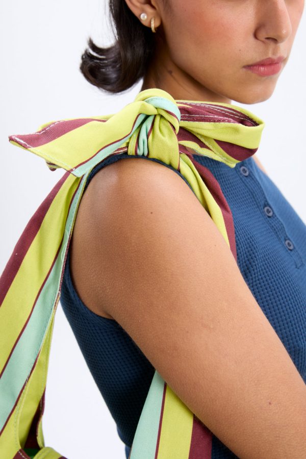 tati beach canvas bag in lime stripe - Image 4