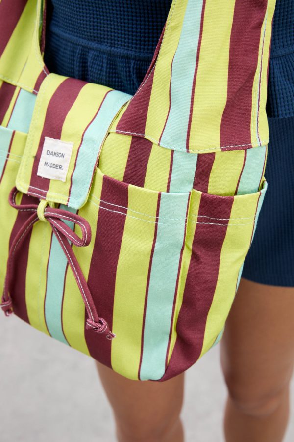 tati beach canvas bag in lime stripe - Image 5