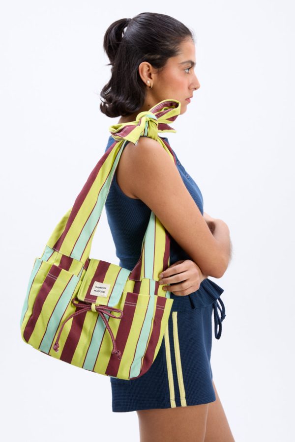 tati beach canvas bag in lime stripe - Image 6
