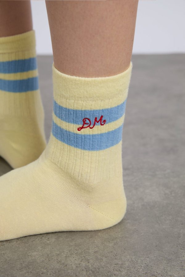 sporty calf length socks in yellow and blue - Image 2