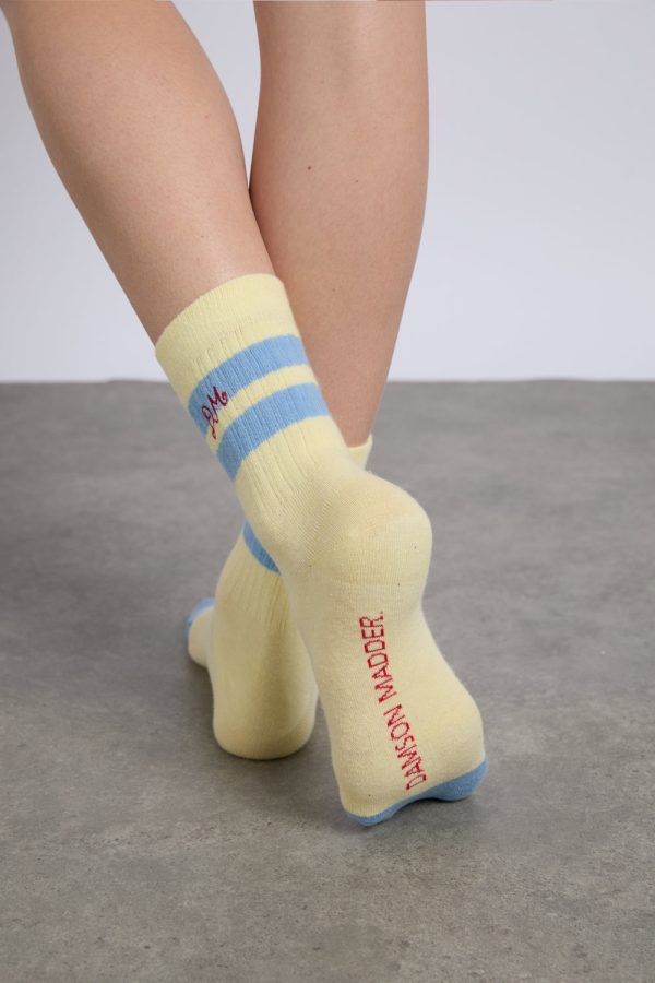 sporty calf length socks in yellow and blue - Image 5
