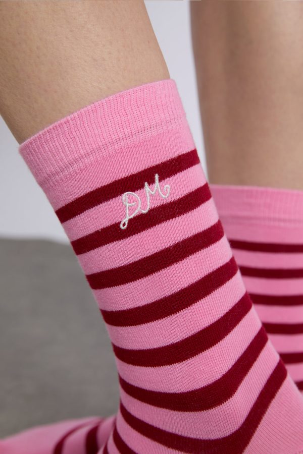 calf length socks in pink and red stripe - Image 2