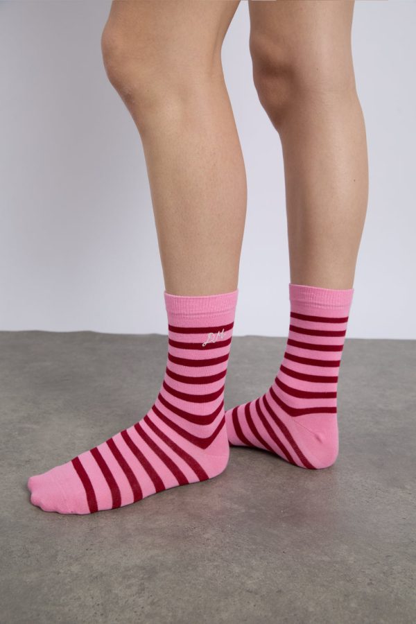 calf length socks in pink and red stripe - Image 4