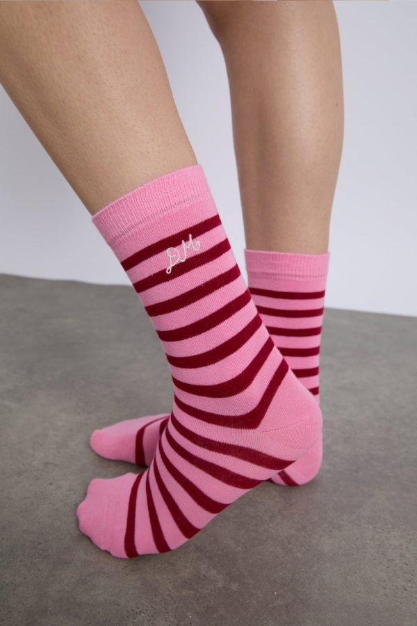calf length socks in pink and red stripe - Image 5